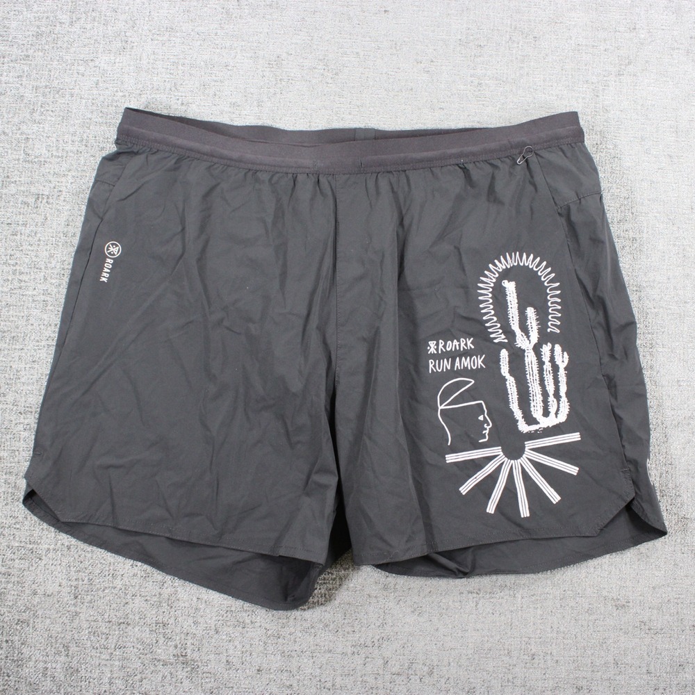 Roark Run Amok Mens XL Black Graphic Trail Running Shorts 5 Inch Inseam Pocket